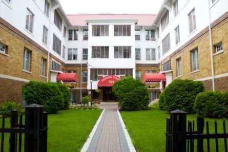 the entrance of the condo building